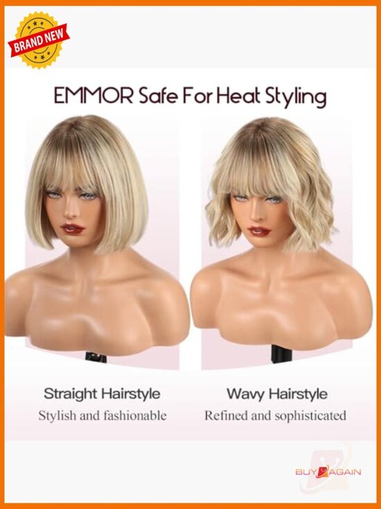 100% Human Hair Shoulder Length Bob Wig with Bangs, Breathable Cap, Daily Wear